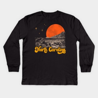 Vintage State of North Carolina Mid Century Distressed Aesthetic Kids Long Sleeve T-Shirt